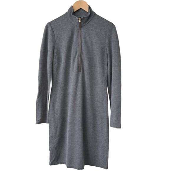 LAUREN Ralph Lauren Gray 1/4 Zip Mock Sheath Dress Size 10 Leather Long Sleeve - Picture 8 of 9